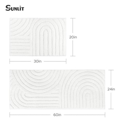 Sunlit 20"x30" Boho Decorative Textured Bathroom Rug Mat, Mid Century Modern Non-Slip Absorbent Soft Bath Mat, Organic Modern Floor Mat Dry Fast Machine Washable, Gray