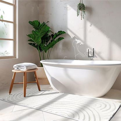 Sunlit 20"x30" Boho Decorative Textured Bathroom Rug Mat, Mid Century Modern Non-Slip Absorbent Soft Bath Mat, Organic Modern Floor Mat Dry Fast Machine Washable, Gray