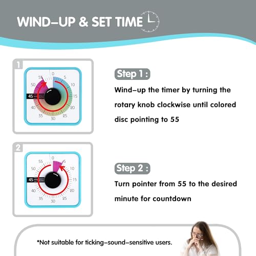 Visual Timer 7.5 inch, 60-Minute Countdown Timer for Kids Classroom Teaching Tool Office Meeting, Mechanical Countdown Clock for Exam Time Management Magnetic Kitchen Timer, Mint Green
