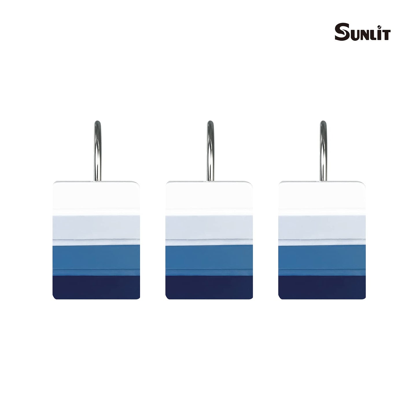 Sunlit Ombre Blue Decorative Shower Curtain Hooks, Blue Navy Shower Curtain Rings, Resin, Bathroom Decoration Stripes Shower Curtain Hooks-12 Pack