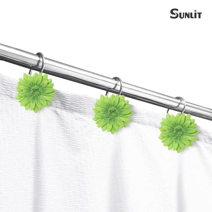 Sunlit Green Daisy Shower Curtain Hooks, Home Decorative Shower Curtain Rings for Bathroom, Resin, Summer Floral Shower Curtain Hanger Hooks for Living Room, Set of 12
