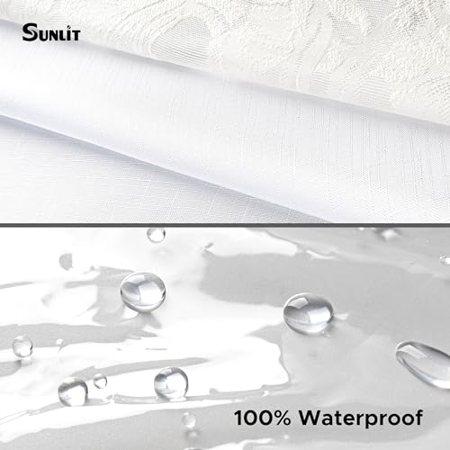 White Palm Leaves Fabric Shower Curtains with Green Liner, Tropical Leaf Detachable Double Layer Shower Curtain for Bathroom, Water-Repellent Home Bathroom Decor, 71x71 Inch