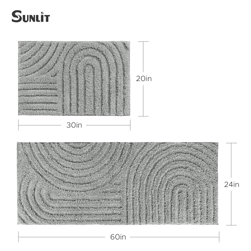 Sunlit 20"x30" Boho Decorative Textured Bathroom Rug Mat, Mid Century Modern Non-Slip Absorbent Soft Bath Mat, Organic Modern Floor Mat Dry Fast Machine Washable, Gray