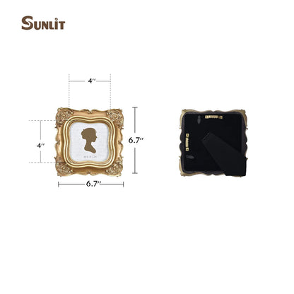 Sunlit Vintage Small Picture Frame 2.5x3.5 Inch, Antique Mini Polaroid Photo Frames with Glass Front, Luxury Wallet Size Picture Frames, Tiny Photo Frames Display Tabletop Wall Hanging Gift Ideas, Gold