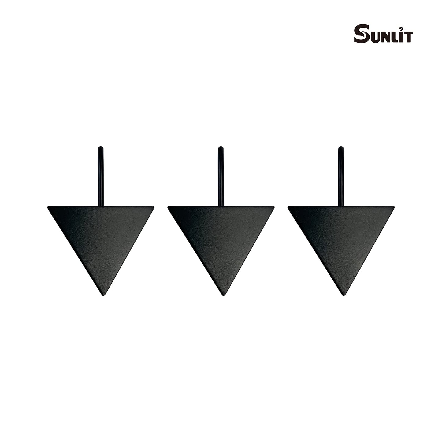 Sunlit Geometric Decorative Shower Curtain Hooks, Matt Triangle Geometric Black Shower Curtain Rings, Resin, Bathroom Decoration Boho Shower Curtain Hooks-12 Pack