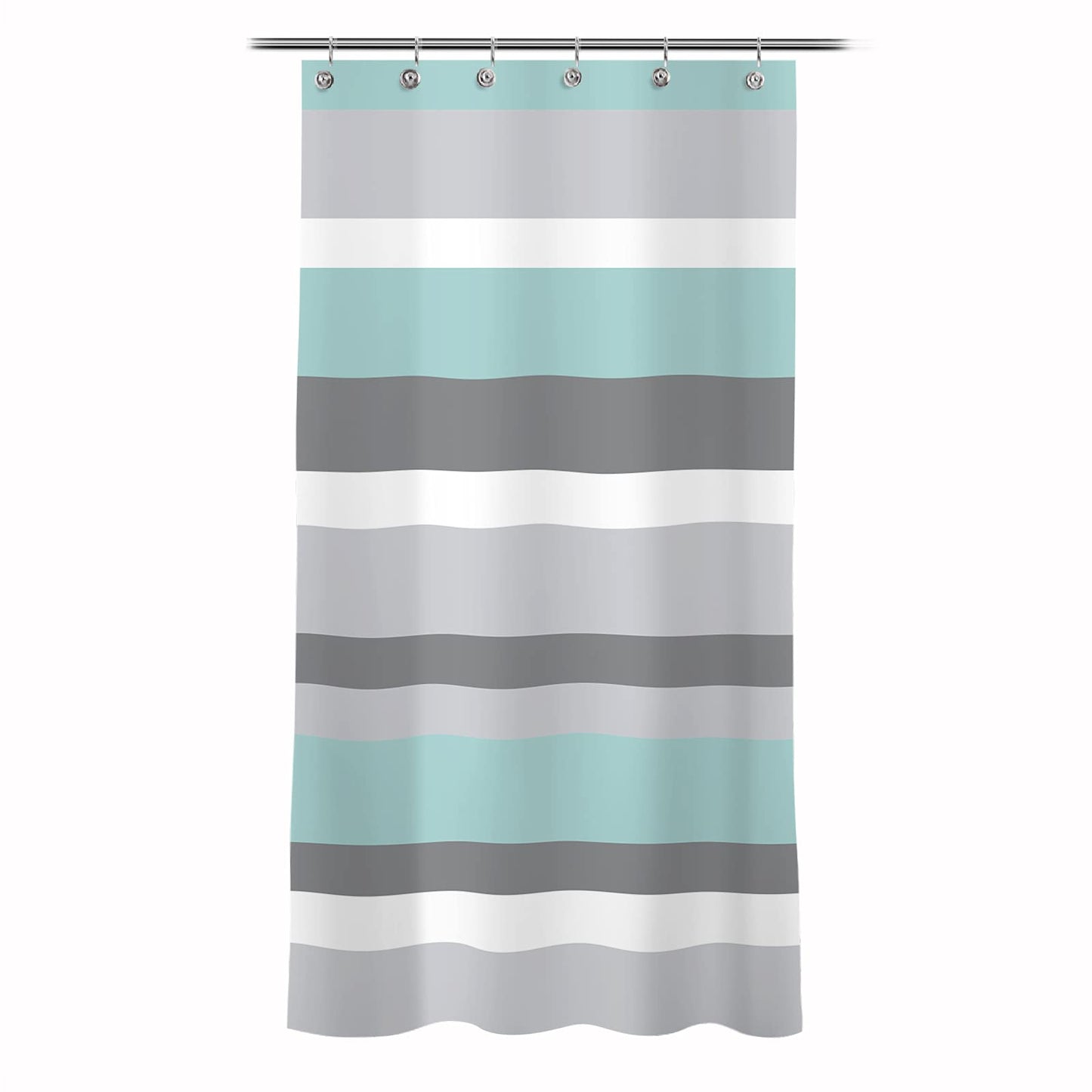 Sunlit Aqua Blue Gray Horizontal Stripes Water-Repellent Fabric Shower Curtain with Reinforced Metal Grommets Refreshing Striped Design Bathroom Decor