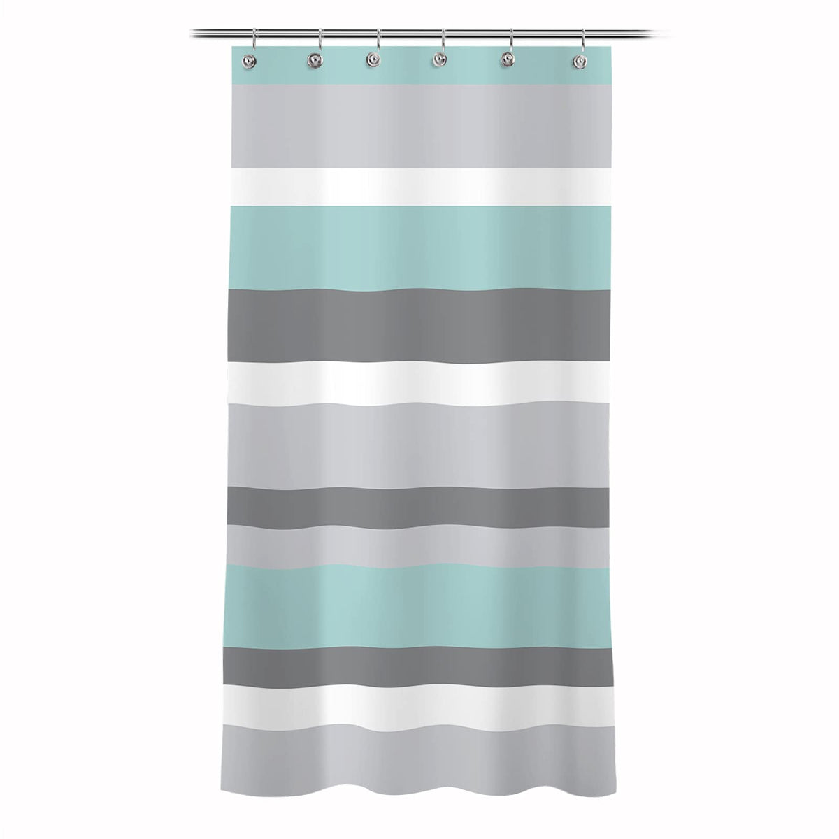 Sunlit Sage Green Gray Horizontal Stripes Water-Repellent Fabric Shower Curtain with Reinforced Metal Grommets Refreshing Striped Design Bathroom Decor, 72x72