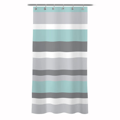 Sunlit Sage Green Gray Horizontal Stripes Water-Repellent Fabric Shower Curtain with Reinforced Metal Grommets Refreshing Striped Design Bathroom Decor, 72x72