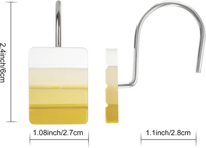 Sunlit Ombre Yellow Decorative Shower Curtain Hooks, Yellow White Gradient Shower Curtain Rings, Resin, Bathroom Decoration Stripes Shower Curtain Hangers, 12 Pack