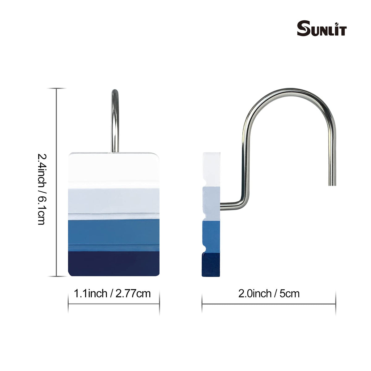 Sunlit Ombre Yellow Decorative Shower Curtain Hooks, Yellow White Gradient Shower Curtain Rings, Resin, Bathroom Decoration Stripes Shower Curtain Hangers, 12 Pack