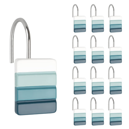 Sunlit Ombre Blue Decorative Shower Curtain Hooks, Blue Navy Shower Curtain Rings, Resin, Bathroom Decoration Stripes Shower Curtain Hooks-12 Pack