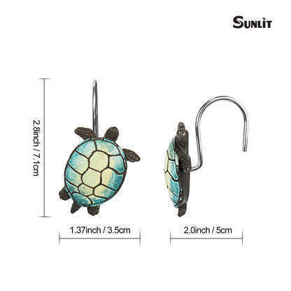 Sunlit Sea Turtle Shower Curtain Hooks, Home Decorative Shower Curtain Rings for Bathroom, Resin, Ocean Shower Curtain Hanger Hooks for Kid Room Living Room, Set of 12