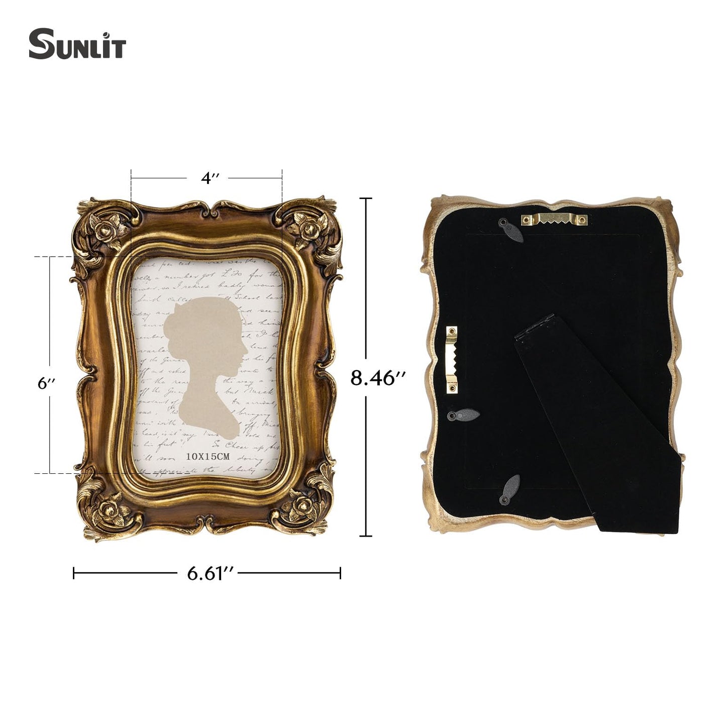 Sunlit Vintage Small Picture Frame 2.5x3.5 Inch, Antique Mini Polaroid Photo Frames with Glass Front, Luxury Wallet Size Picture Frames, Tiny Photo Frames Display Tabletop Wall Hanging Gift Ideas, Gold