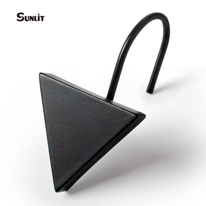 Sunlit Geometric Decorative Shower Curtain Hooks, Matt Triangle Geometric Black Shower Curtain Rings, Resin, Bathroom Decoration Boho Shower Curtain Hooks-12 Pack
