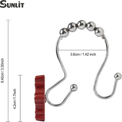 Sunlit Christmas Shower Curtain Hooks Snowflakes Double Shower Curtain Rings, Resin, Red and White Christmas Decor, Winter Bathroom Decoration - 12 Pack