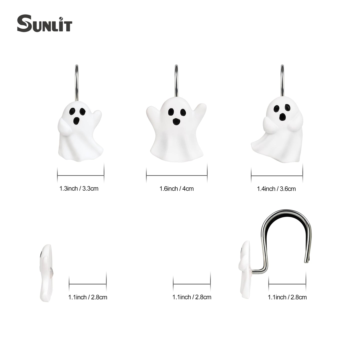 Sunlit Ghost Shower Curtain Hooks, Home Decorative Shower Curtain Rings for Bathroom, Halloween Shower Curtain Hangers Bathroom Accessories, Set of 12, Golden