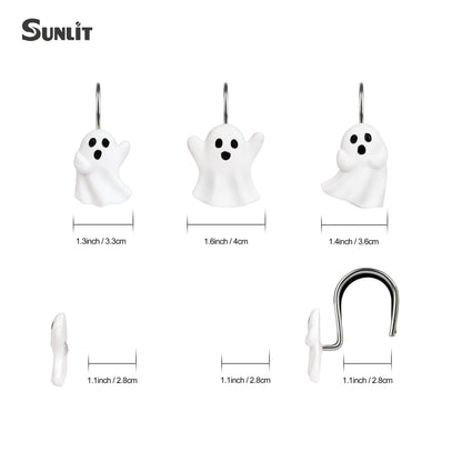 Sunlit Ghost Shower Curtain Hooks, Home Decorative Shower Curtain Rings for Bathroom, Halloween Shower Curtain Hangers Bathroom Accessories, Set of 12, Golden