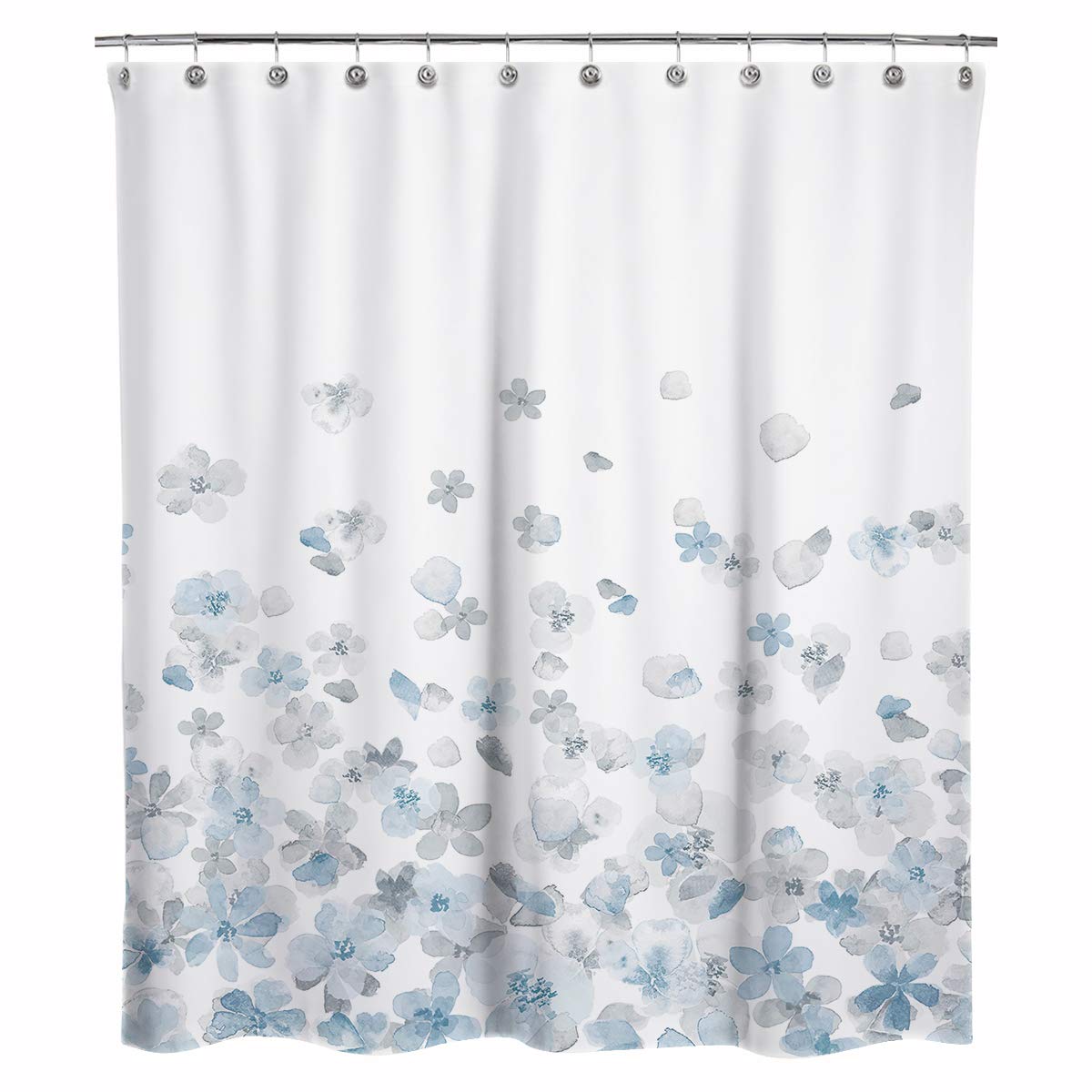 Sunlit Floral Fabric Shower Curtain, Design Simple Style Yellow and Gray Flower Blossoms Shower Curtains for Bathroom Decor with White Background, Machine Washable, 72x72