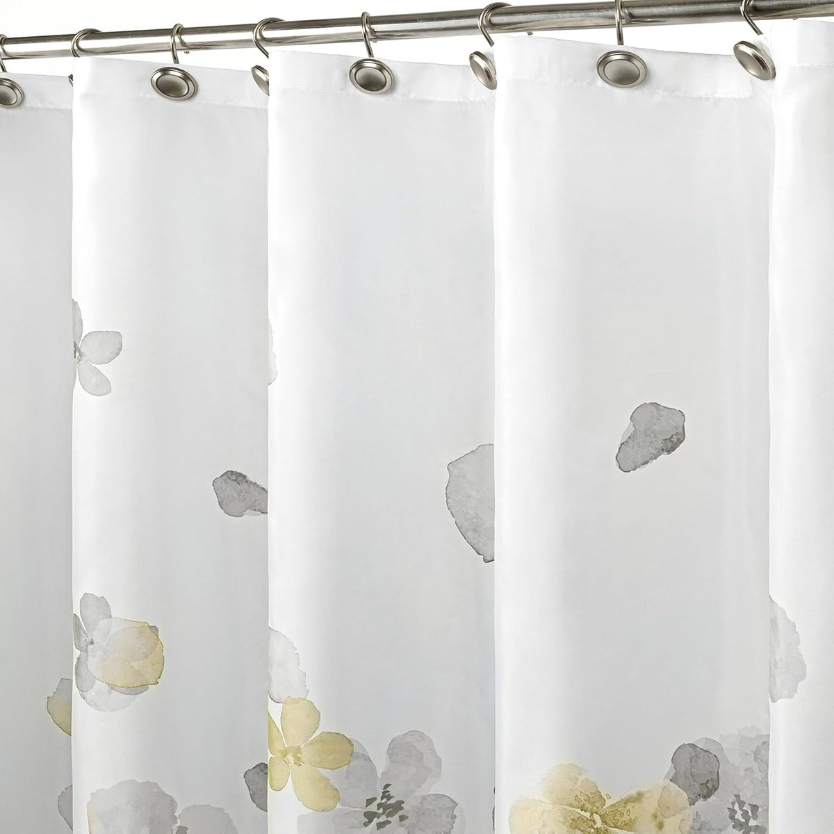 Sunlit Floral Fabric Shower Curtain, Design Simple Style Yellow and Gray Flower Blossoms Shower Curtains for Bathroom Decor with White Background, Machine Washable, 72x72