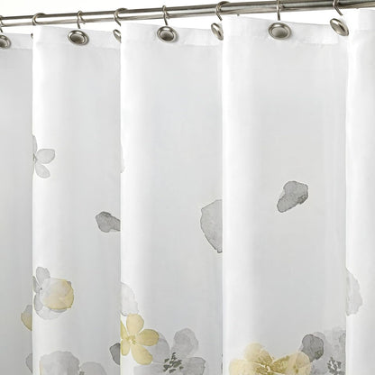 Sunlit Floral Fabric Shower Curtain, Design Simple Style Yellow and Gray Flower Blossoms Shower Curtains for Bathroom Decor with White Background, Machine Washable, 72x72