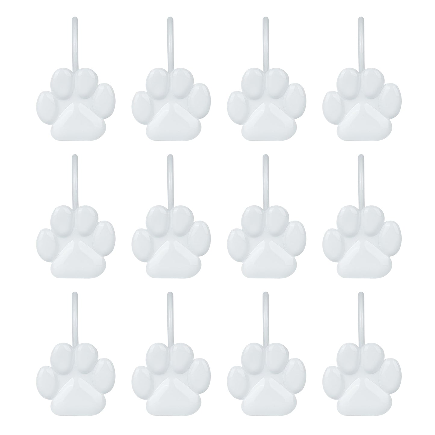 Sunlit Fashion Design Cute Paw Print Polished Shower Curtain Hooks for Dog Cat and Bear, Rust Proof Oil Rubbed Metal Shower Curtain Rings-12 Pack