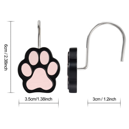 Sunlit Cute Paw Print Decorative Shower Curtain Hooks for Dog Cat Bear, Resin, Lovely Shower Curtain Rings for Kids, Bathroom Decoration Curtain, 12 Pack, Black and White