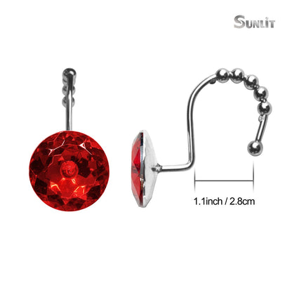 Sunlit Luxury Design Round Yellow Diamond Crystal Gem Bling with Glide Balls Shower Curtain Hooks, Rust Proof Metal Rhinestones Glam Shower Curtain Rings-12 Pack