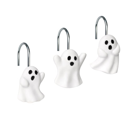 Sunlit Ghost Shower Curtain Hooks, Home Decorative Shower Curtain Rings for Bathroom, Halloween Shower Curtain Hangers Bathroom Accessories, Set of 12, Golden