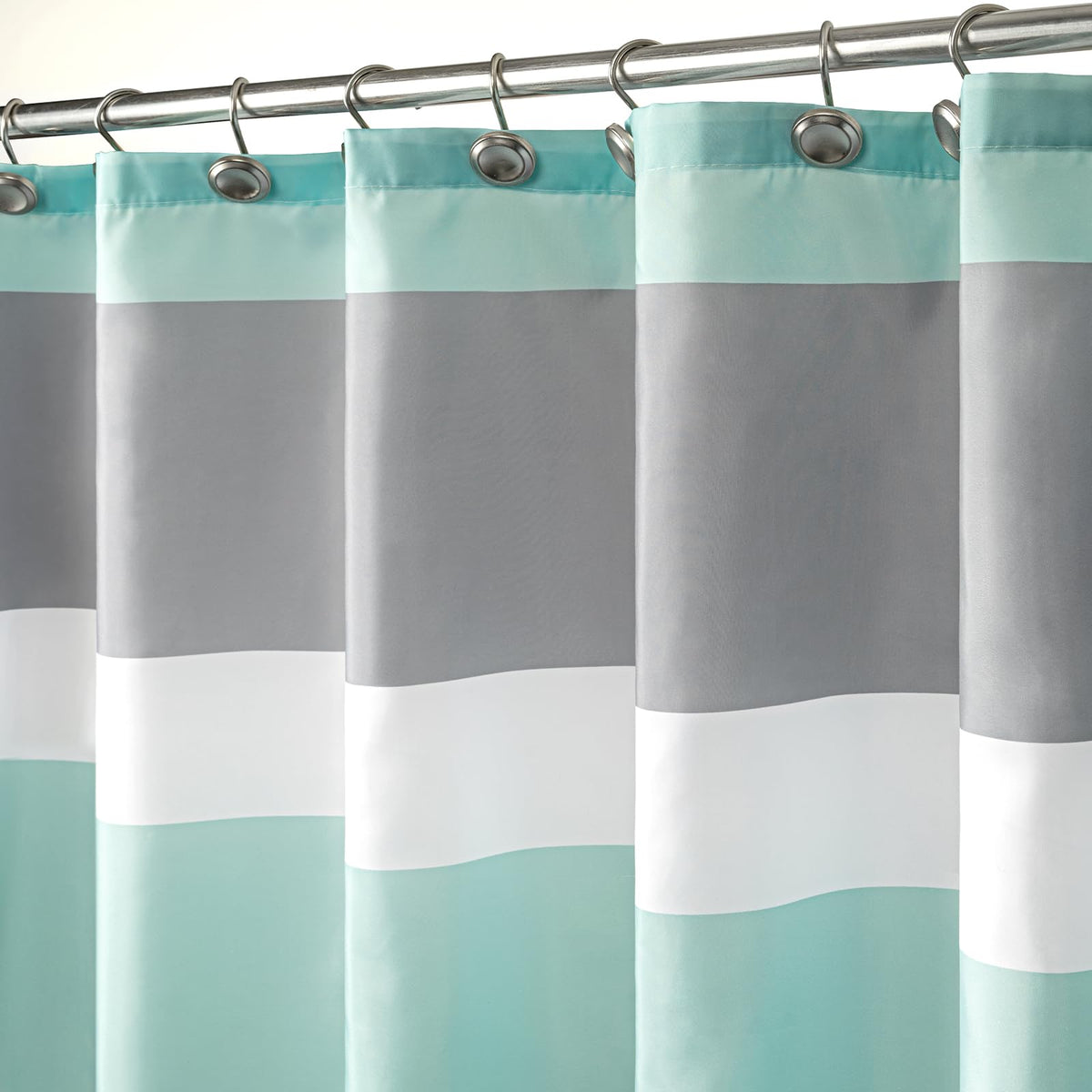 Sunlit Sage Green Gray Horizontal Stripes Water-Repellent Fabric Shower Curtain with Reinforced Metal Grommets Refreshing Striped Design Bathroom Decor, 72x72
