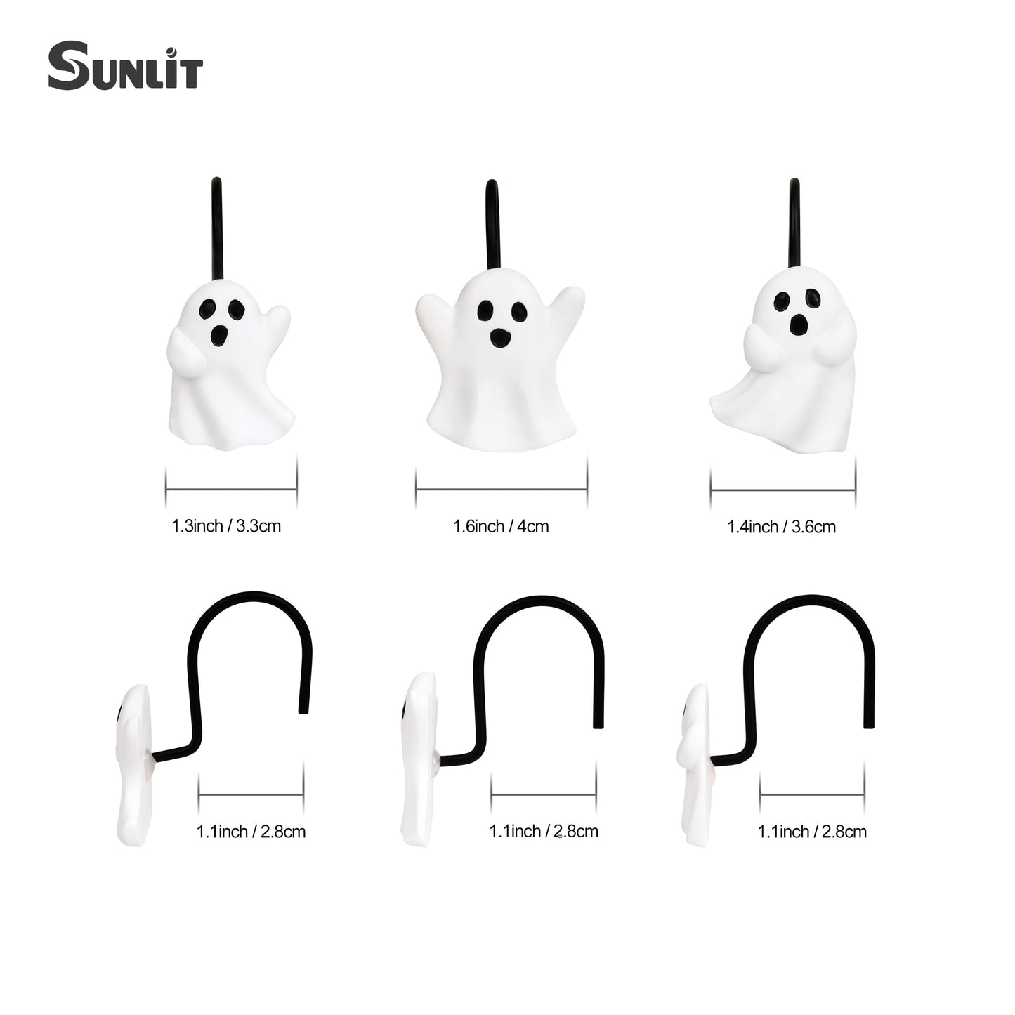 Sunlit Ghost Shower Curtain Hooks, Home Decorative Shower Curtain Rings for Bathroom, Halloween Shower Curtain Hangers Bathroom Accessories, Set of 12, Golden