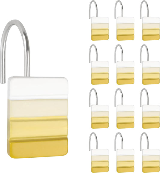 Sunlit Ombre Yellow Decorative Shower Curtain Hooks, Yellow White Gradient Shower Curtain Rings, Resin, Bathroom Decoration Stripes Shower Curtain Hangers, 12 Pack