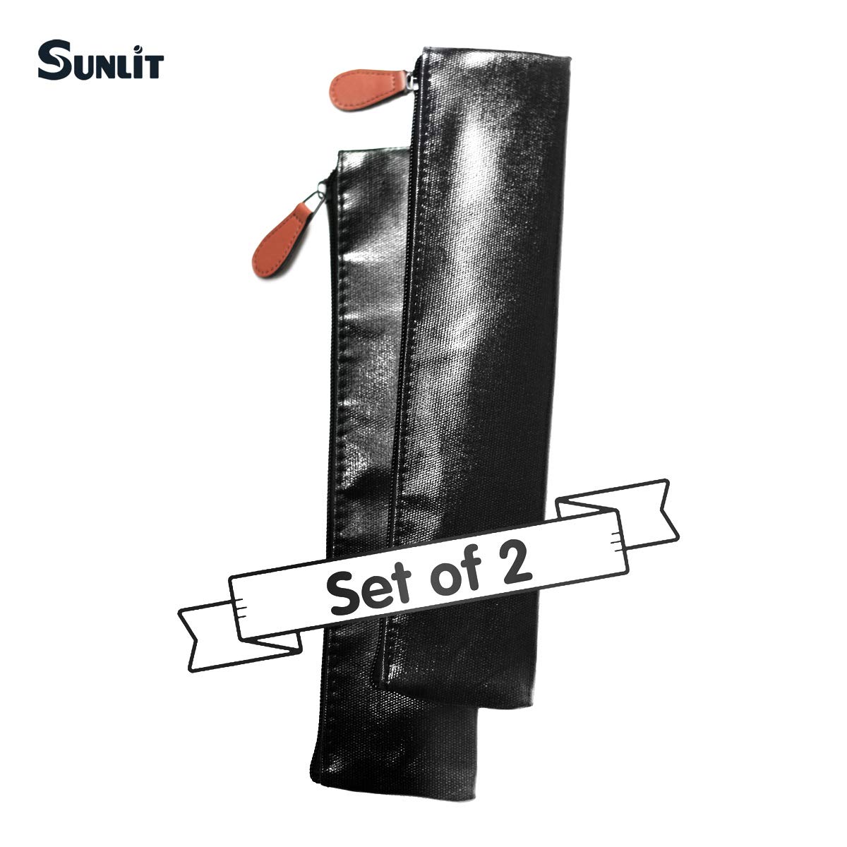 Sunlit 100% Waterproof Wipe Clean Hygienic Carrying Case/Pouch for Reusable Straws - 2 set - For 10.5 inches Straws Silicone or Stainless Steel - Brush/Chopsticks Zipper Bag for Travel