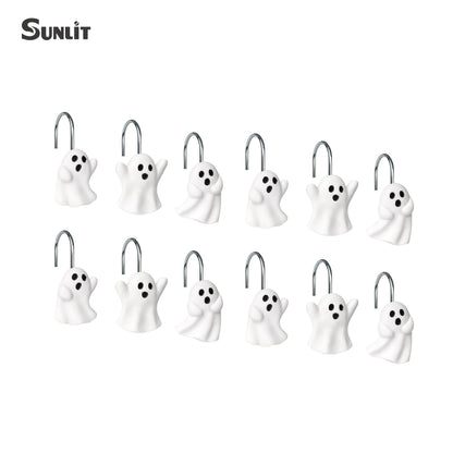 Sunlit Ghost Shower Curtain Hooks, Home Decorative Shower Curtain Rings for Bathroom, Halloween Shower Curtain Hangers Bathroom Accessories, Set of 12, Golden
