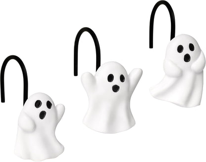 Sunlit Ghost Shower Curtain Hooks, Home Decorative Shower Curtain Rings for Bathroom, Halloween Shower Curtain Hangers Bathroom Accessories, Set of 12