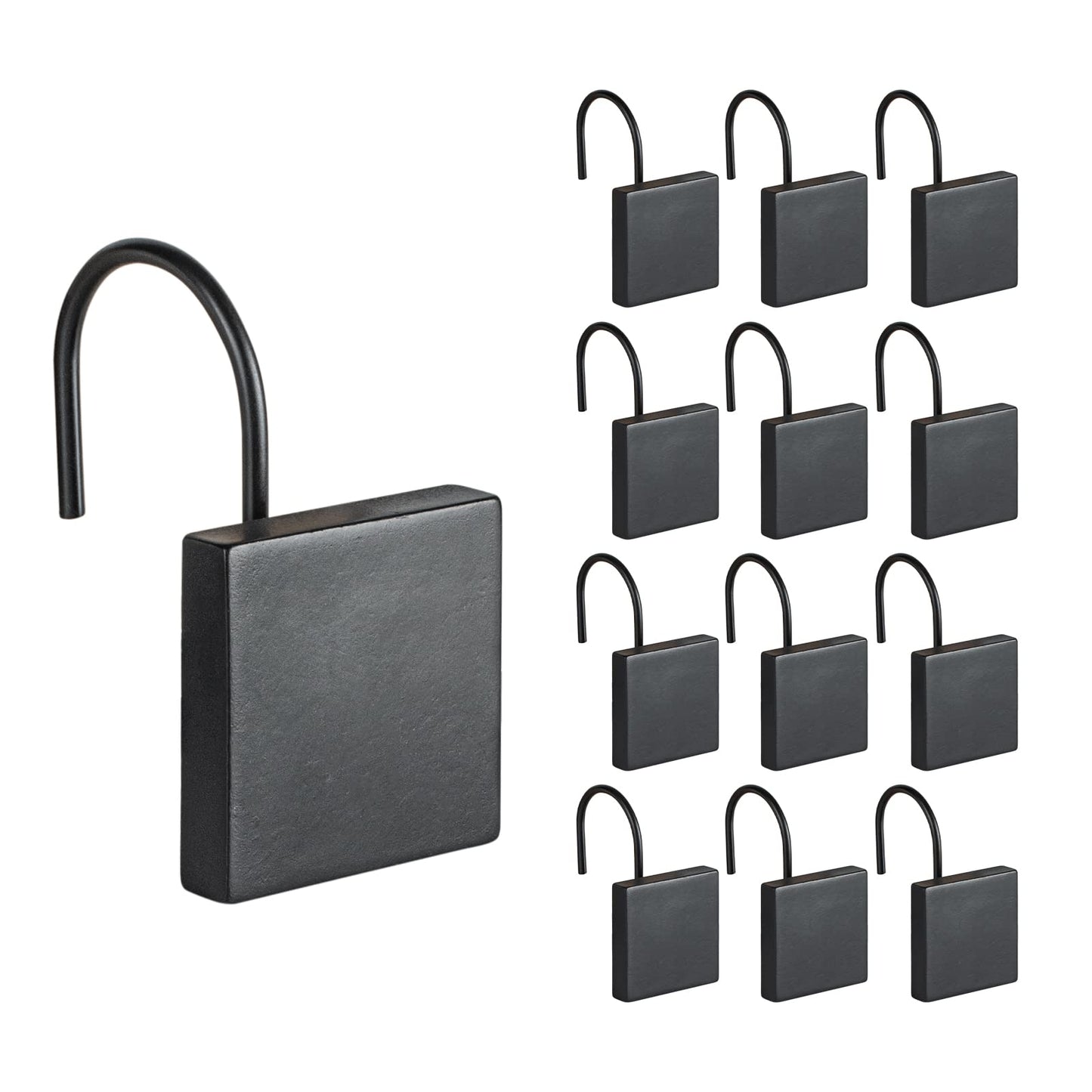 Sunlit Geometric Decorative Shower Curtain Hooks, Matt Triangle Geometric Black Shower Curtain Rings, Resin, Bathroom Decoration Boho Shower Curtain Hooks-12 Pack