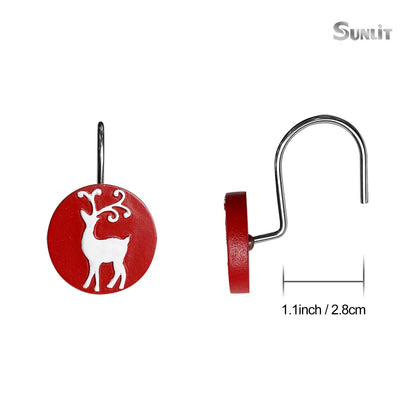 Sunlit Merry Christmas Shower Curtain Hooks White Reindeer Red Shower Curtain Rings, Resin, Winter Bathroom Decoration - 12 Pack