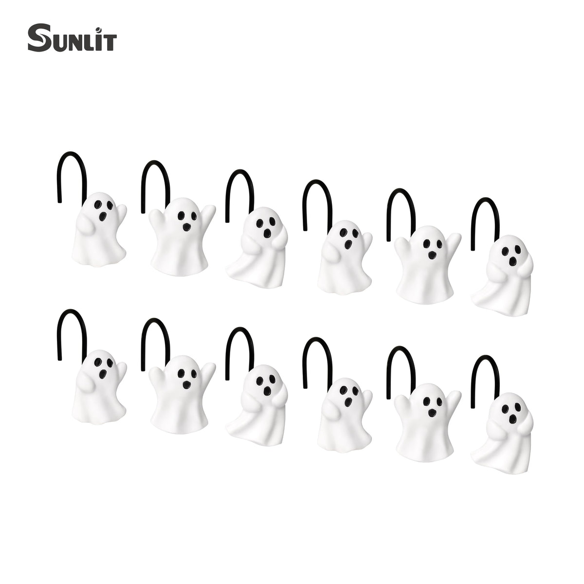 Sunlit Ghost Shower Curtain Hooks, Home Decorative Shower Curtain Rings for Bathroom, Halloween Shower Curtain Hangers Bathroom Accessories, Set of 12, Golden