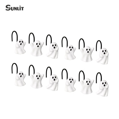 Sunlit Ghost Shower Curtain Hooks, Home Decorative Shower Curtain Rings for Bathroom, Halloween Shower Curtain Hangers Bathroom Accessories, Set of 12, Golden