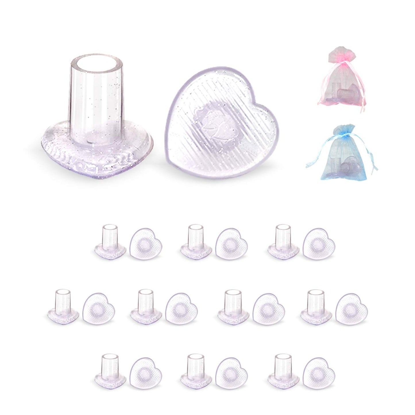10 Pairs High Heel Protectors, Heart Shaped Glittery Clear Heel Stoppers for Women Shoes, Perfect for Outdoor Graden Party and Weddings, Pink