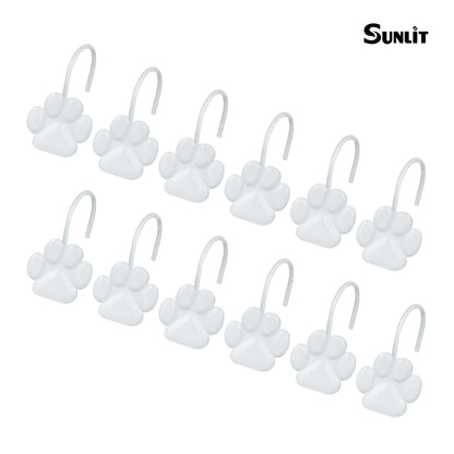 Sunlit Fashion Design Cute Paw Print Polished Double Shower Curtain Hooks for Dog Cat and Bear, Rust Proof Oil Rubbed Metal Shower Curtain Rings-12 Pack