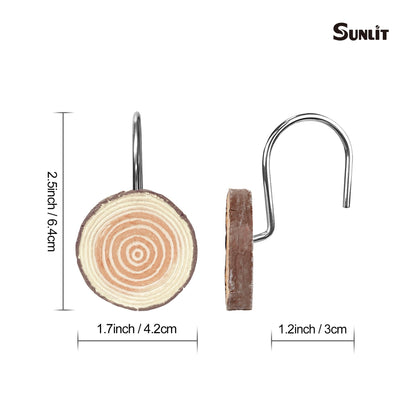 Sunlit Farmhouse Wooden Slices Shower Curtain Hooks, Rustic Home Decorative Shower Curtain Rings for Bathroom, Resin Shower Curtain Hangers Bathroom Accessories, Set of 12