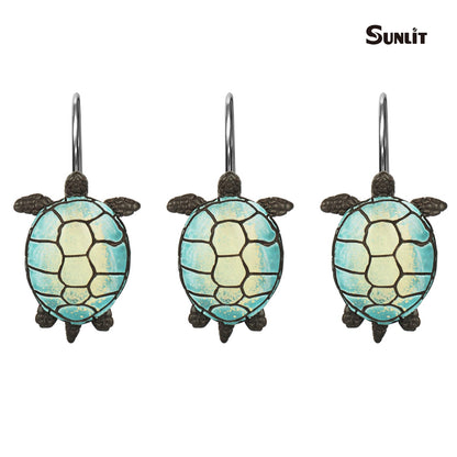 Sunlit Tilt Sea Turtle Shower Curtain Hooks, Home Decorative Shower Curtain Rings with Black Hooks for Bathroom, Resin, Ocean Shower Curtain Hanger Hooks for Kid Room Living Room, Set of 12