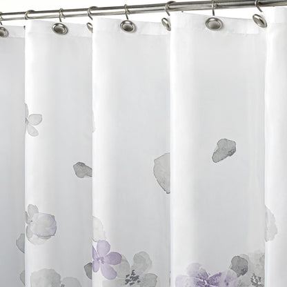 Sunlit Design Simple Style Blue and Gray Flower Blossoms Fabric Shower Curtains for Bathroom Decor with White Background, Machine Washable