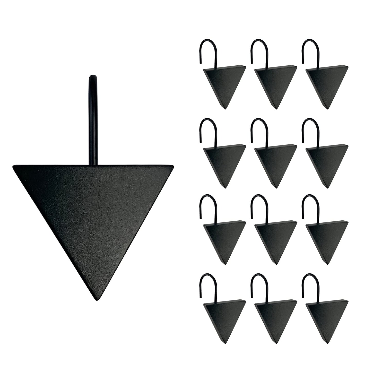 Sunlit Geometric Decorative Shower Curtain Hooks, Matt Triangle Geometric Black Shower Curtain Rings, Resin, Bathroom Decoration Boho Shower Curtain Hooks-12 Pack