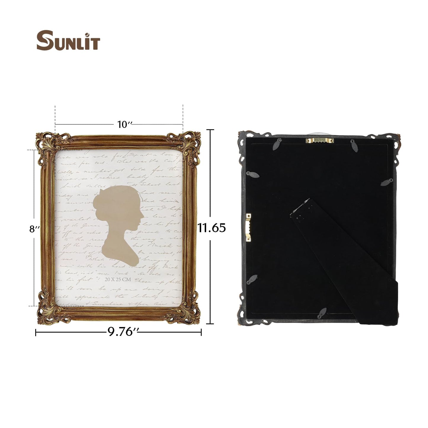 Sunlit Vintage Picture Frame 4x6 Inch, Luxury Antique Photo Frames with Glass Front, Photo Display, Tabletop Wall Hanging, Gift Ideas