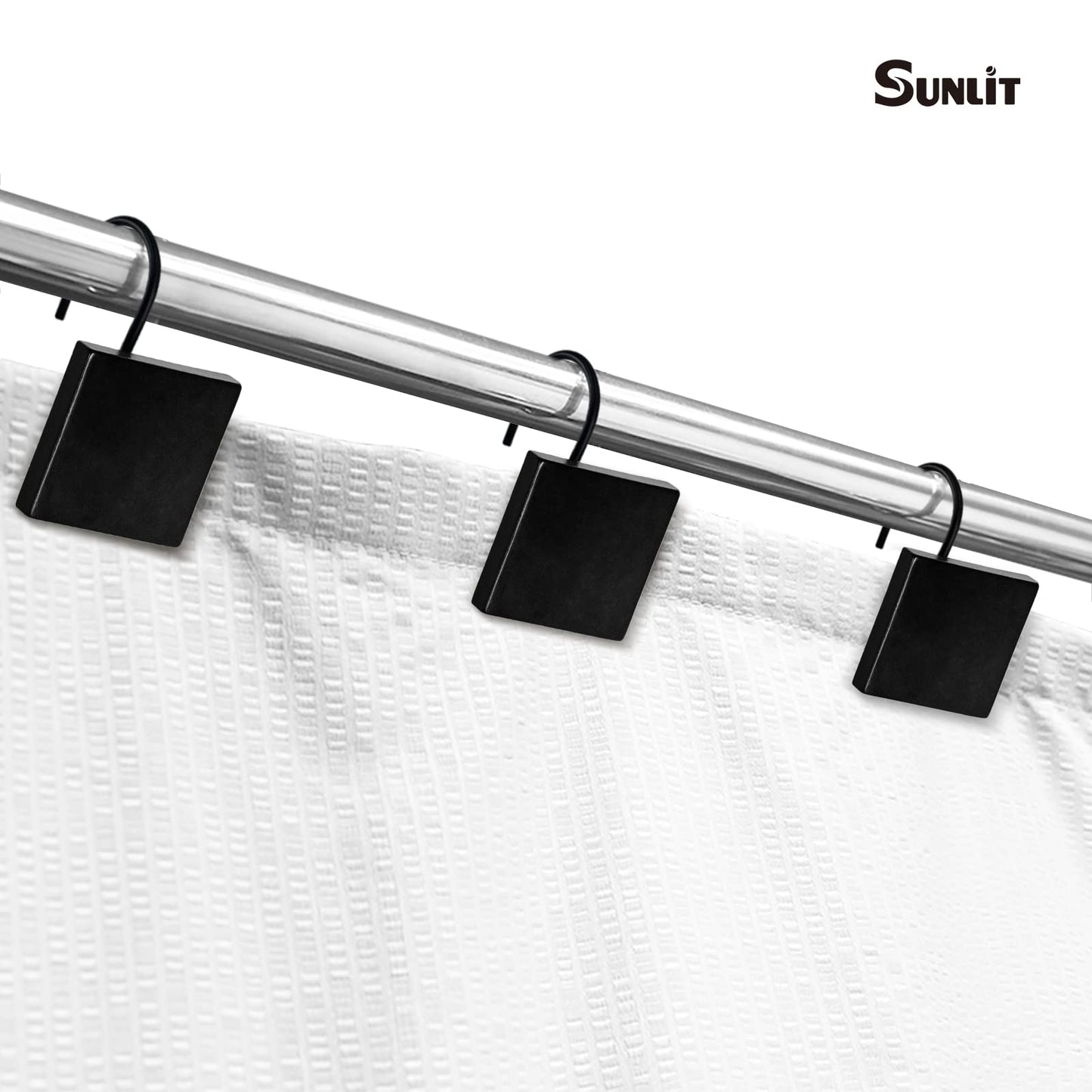 Sunlit Geometric Decorative Shower Curtain Hooks, Matt Triangle Geometric Black Shower Curtain Rings, Resin, Bathroom Decoration Boho Shower Curtain Hooks-12 Pack