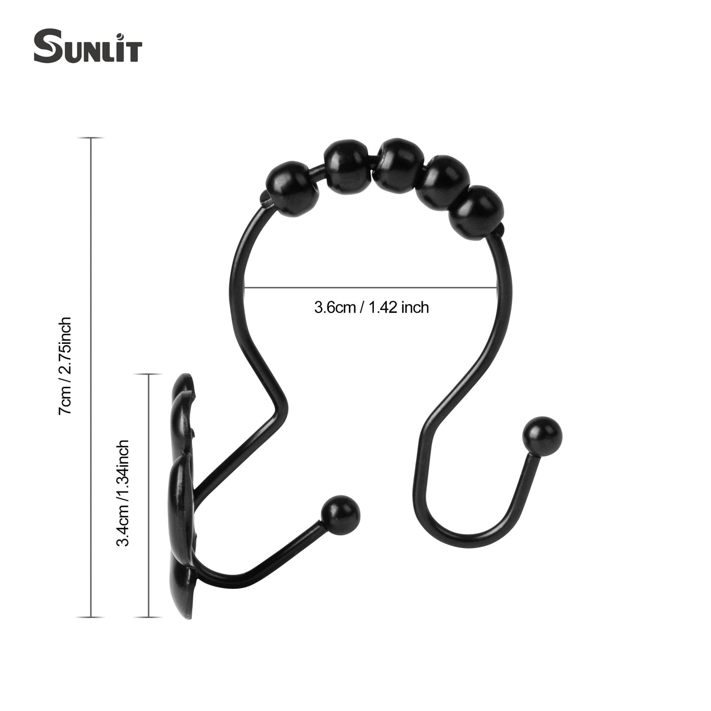 Sunlit Fashion Design Cute Paw Print Polished Double Shower Curtain Hooks for Dog Cat and Bear, Rust Proof Oil Rubbed Metal Shower Curtain Rings-12 Pack