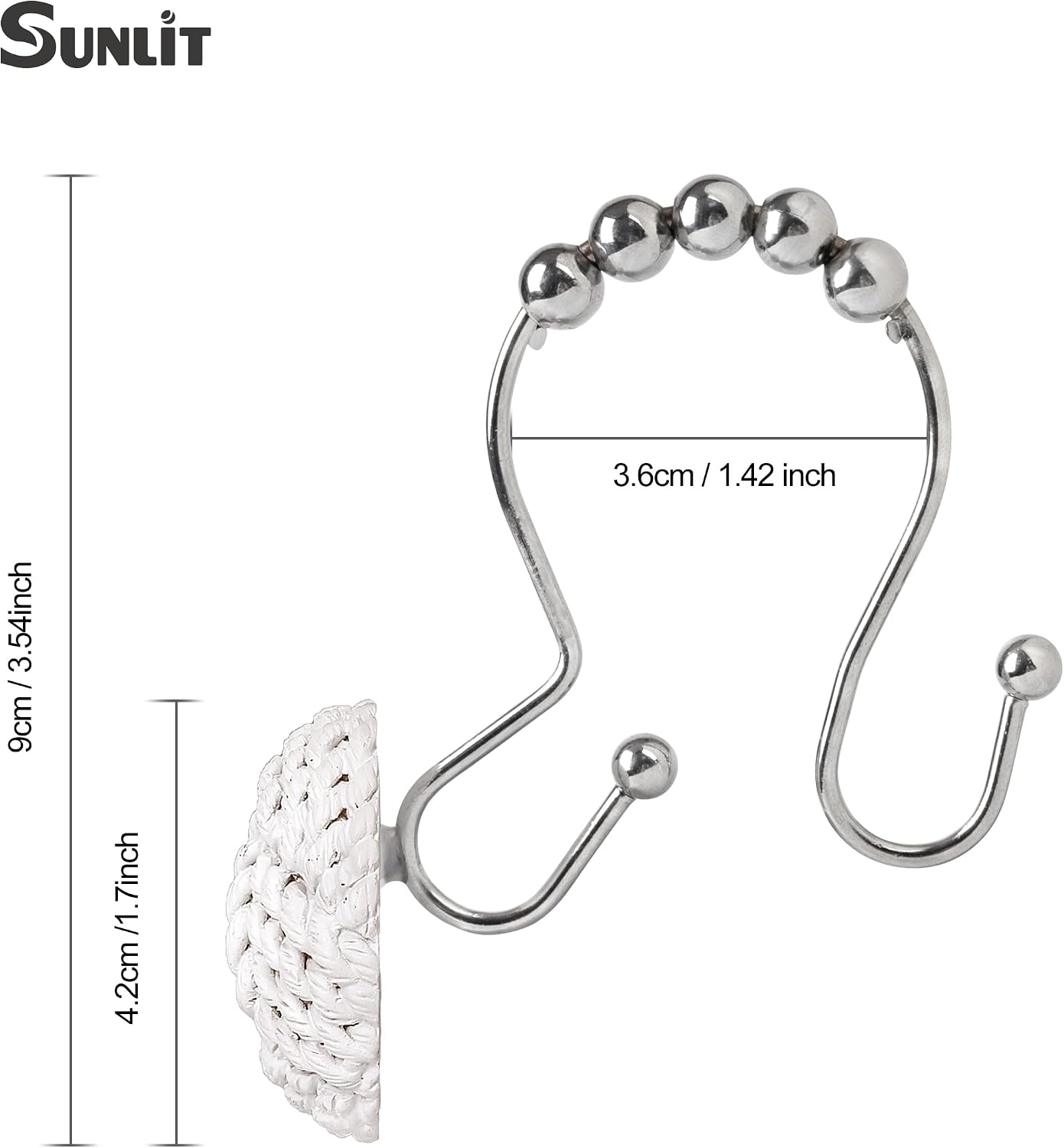 Sunlit Boho Knots Double Shower Curtain Hooks, Home Decorative White Shower Curtain Rings for Bathroom, Seaside Nautical Shower Curtain Hangers Bathroom Accessories, Set of 12