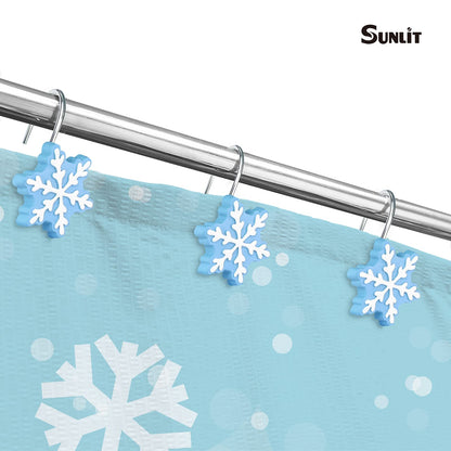 Sunlit Christmas Shower Curtain Hooks Snowflakes Double Shower Curtain Rings, Resin, Red and White Christmas Decor, Winter Bathroom Decoration - 12 Pack