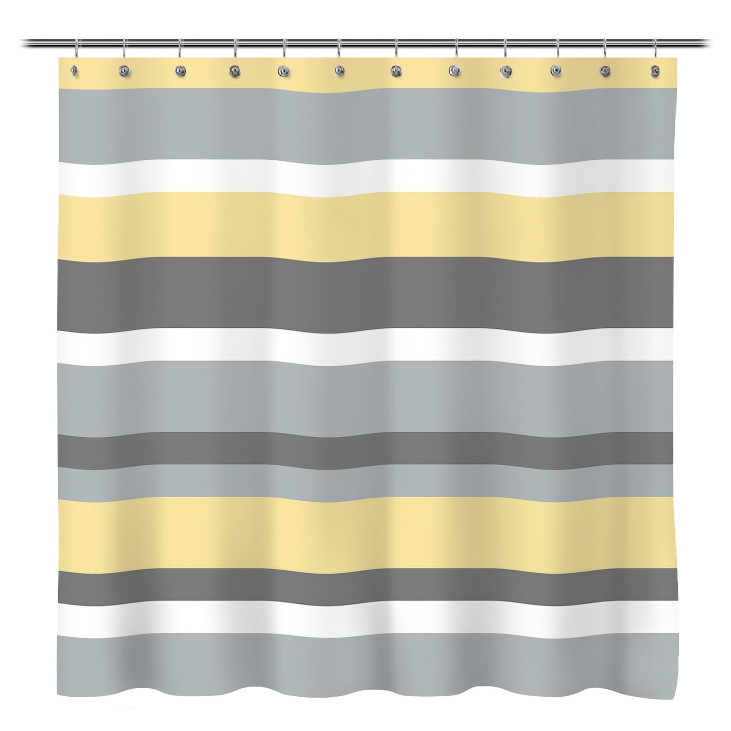Sunlit Sage Green Gray Horizontal Stripes Water-Repellent Fabric Shower Curtain with Reinforced Metal Grommets Refreshing Striped Design Bathroom Decor, 72x72